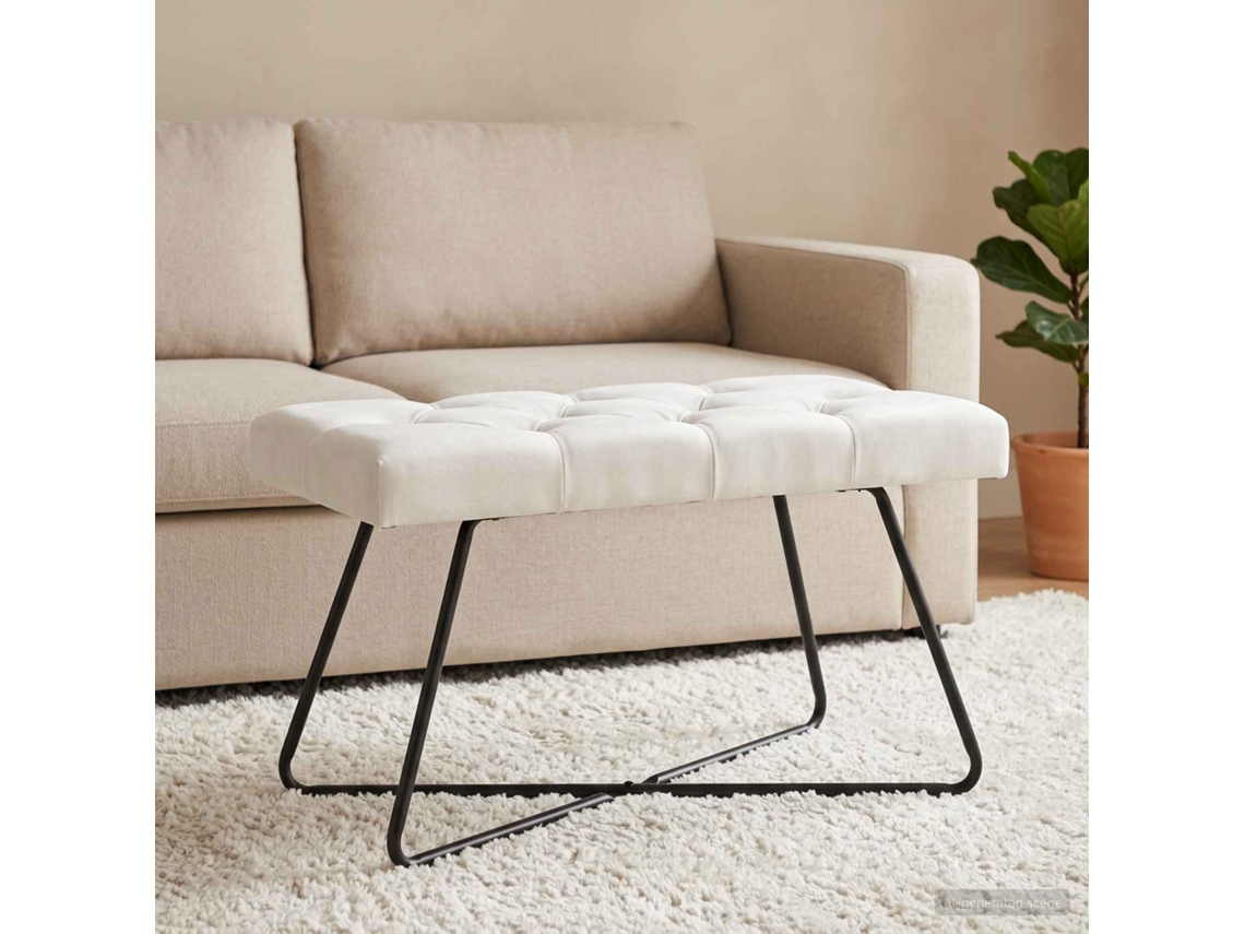 Vidaxl Banco Com Botões Estofados Branco 80 X 40 X 46 Cm Tecido