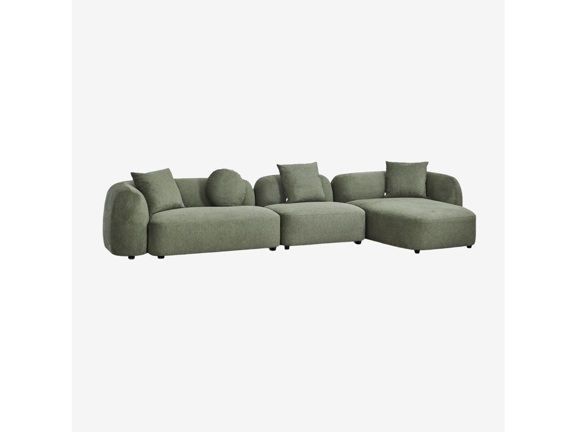 Sklum Sofá Modular Chaise Longue Direito De 3 Peças Em Chenille Coco Poliéster                       Chenille Verde Sálvia