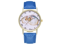 Relógio de pulso vintage de quartzo para mulheres e homens com pulseira de couro PU, estampa animal azul royal.