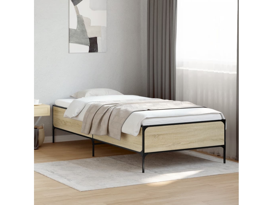 Vidaxl Estrutura De Cama Derivados De Madeira E Metal Carvalho Sonoma