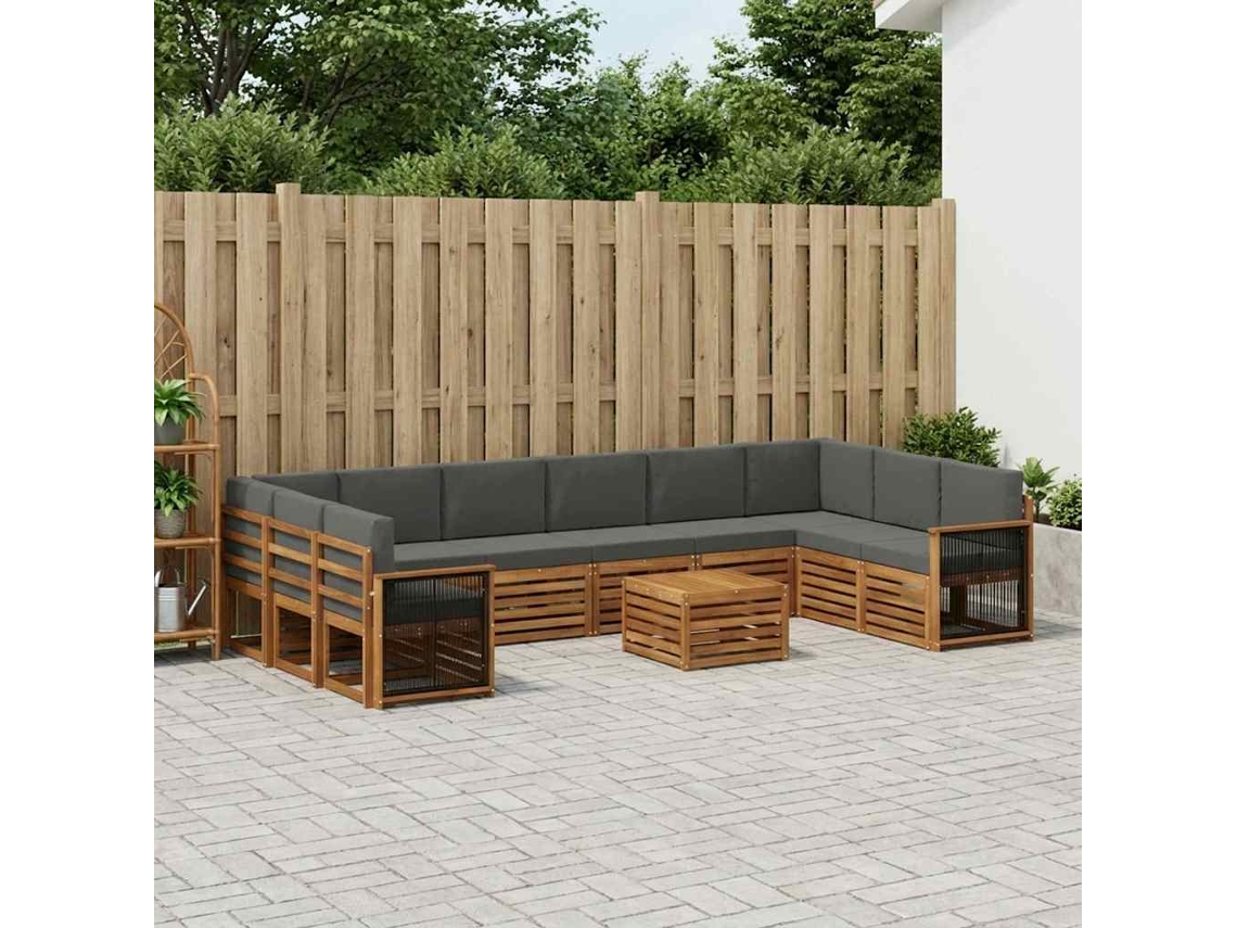 Vidaxl Conjunto De Sofás Para Exterior 8 Pcs Natural E Antracite