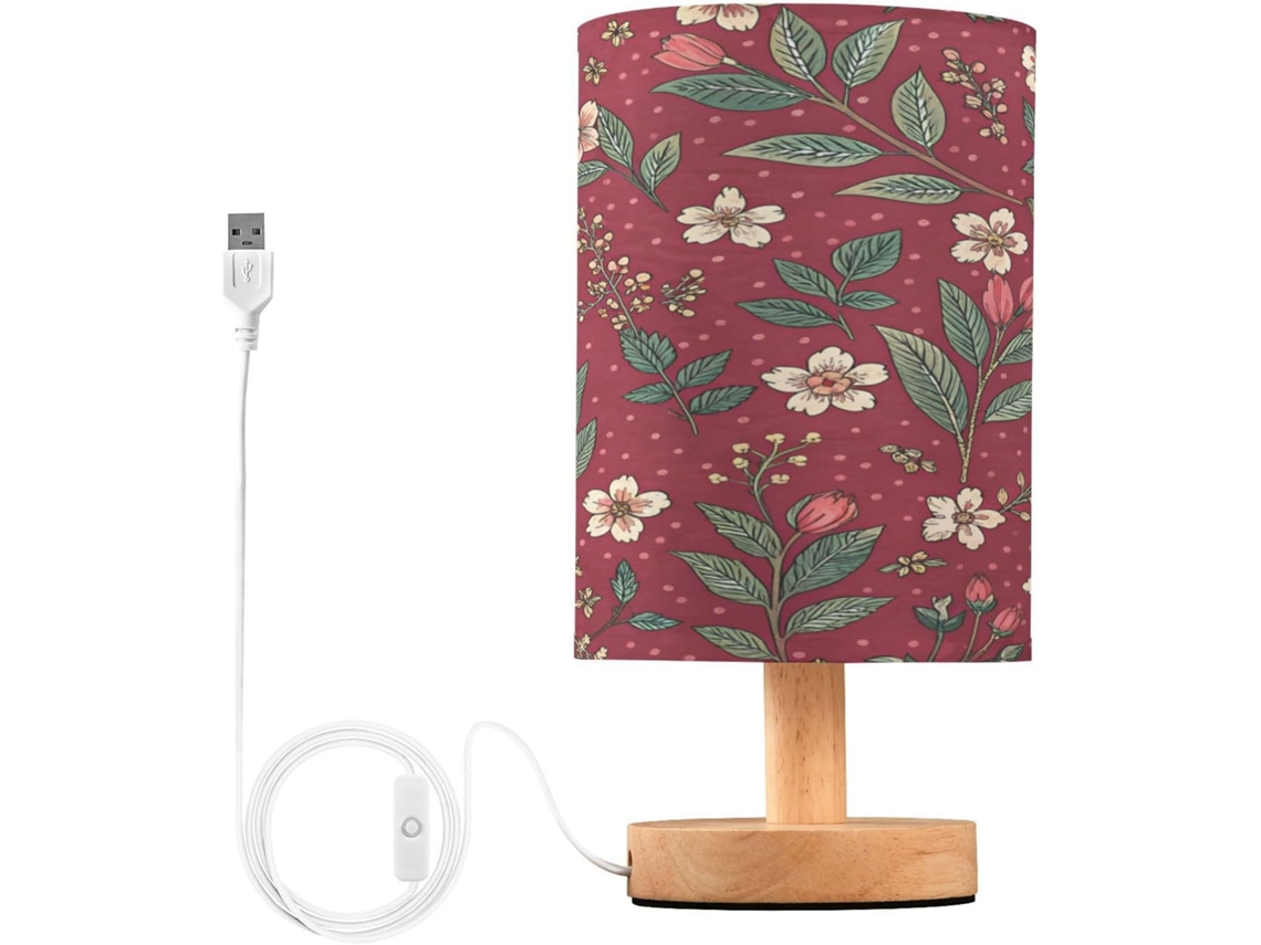 Abajur De Cabeceira Pequeno Floral Para Quarto, Con Portas de Regamento Usb C, Luminária De Mesa Cabeceira, Luminária