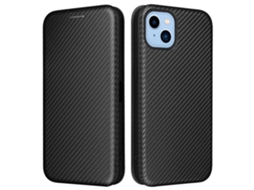 Suporte Casa Textura Fibra Para Iphone 14 Magnética Com Porta-cartões Preto