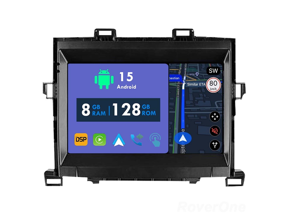 Auto Rádio Carro Bluetooth Autoradio 8GB RAM 128G ROM CarPlay Navegação GPS Ecrã Táctil RoverOne para Toyota Alphard H20 2008-2014  