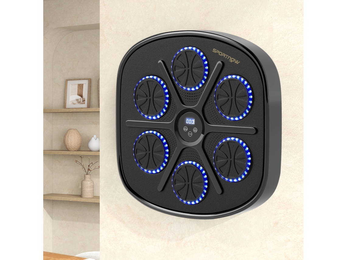 Máquina Boxe Musical Rítmico 9 Modos Bluetooth Led Luvas Preto