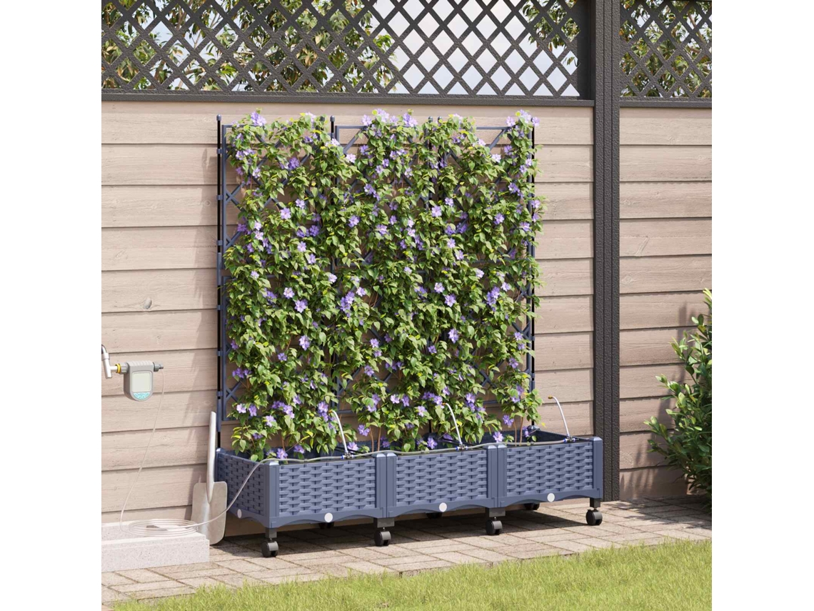 Vidaxl Jardineira Com Irrigação E Rodas 3 Unid. Cinzento Pp