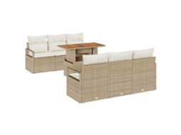 Conjunto 7 Conjunto De Sofás Para Exterior Vidaxl Bege Vime Pe (100 X 55 X 73 Cm)