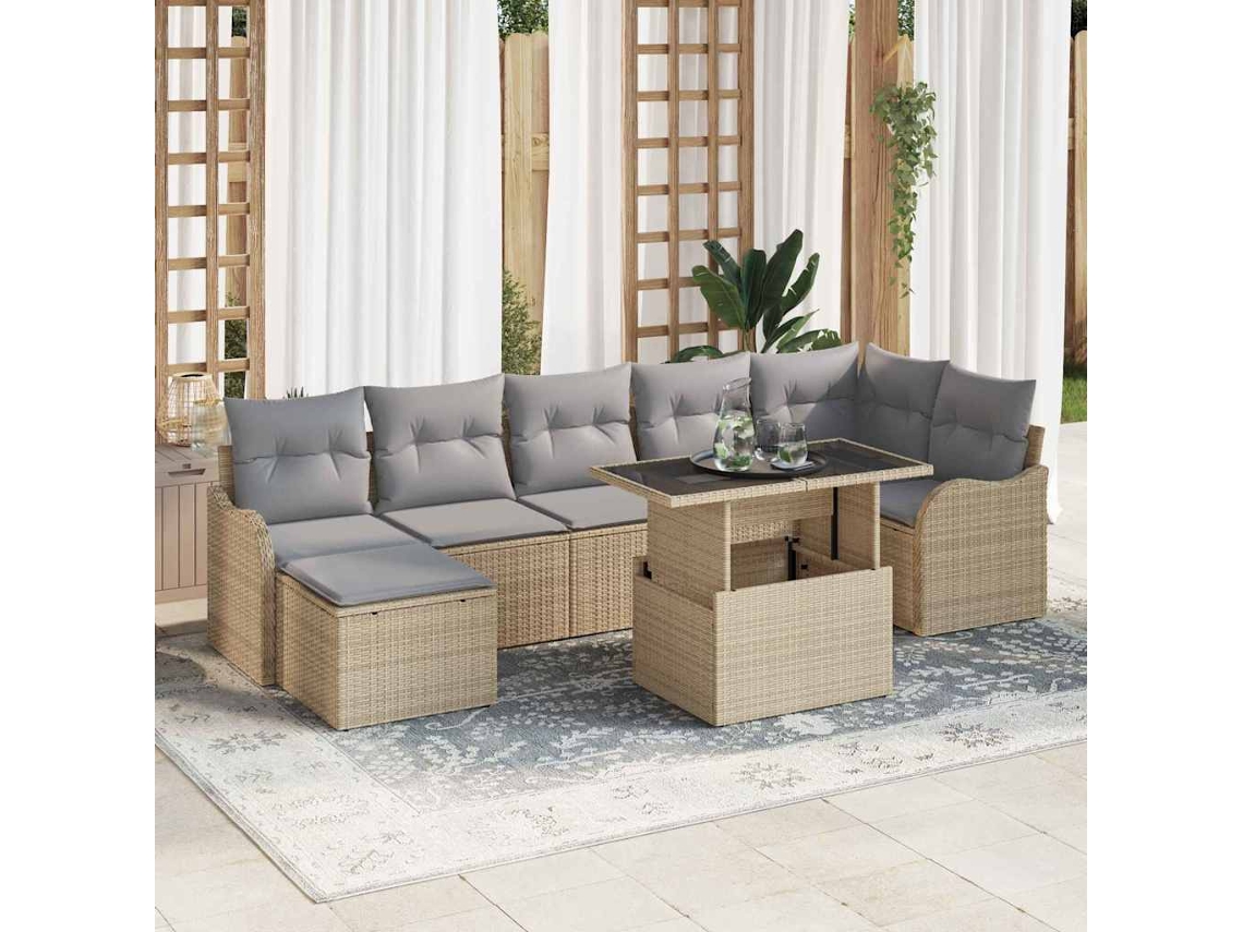Vidaxl Conjunto De Sofá De Jardim 8 Unid. Bege Rattan Sintético
