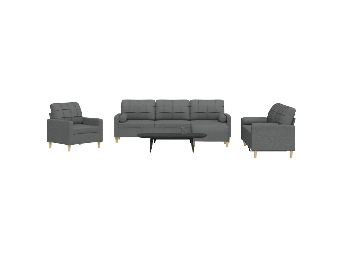 Vidaxl 4pcs Conjunto Sofás C/ Almofadões/apoio Pés Tecido Cinza-escuro