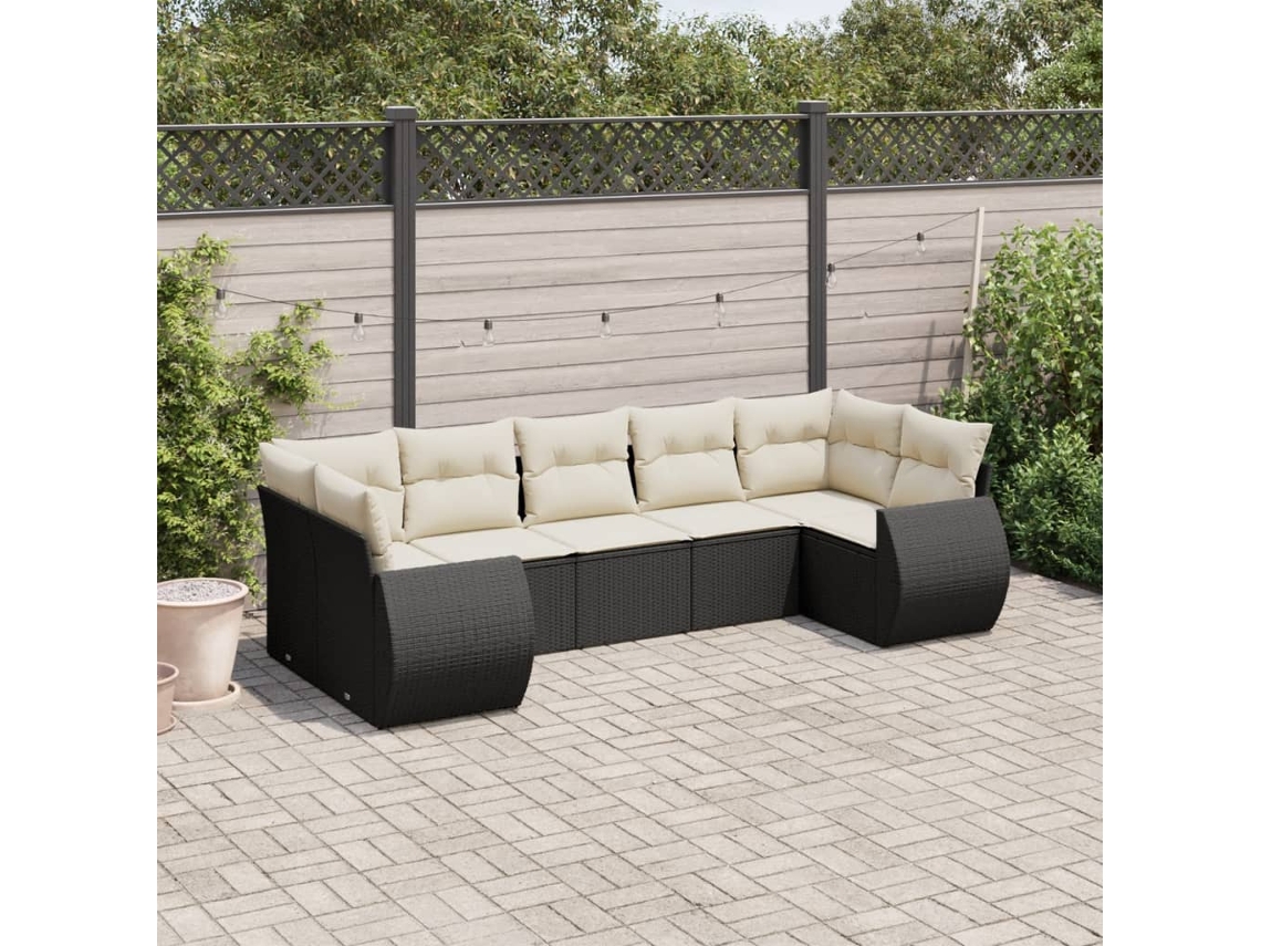Vidaxl 7 Pcs Conjunto De Sofás P/ Jardim C/ Almofadões Vime Pe Preto
