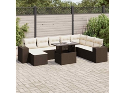 Vidaxl 9 Pcs Conjunto Sofás P/ Jardim C/ Almofadões Vime Pe Castanho