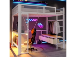 Cama Alta Metal 140x200 Usb Led Escrivaninha 3 Gavetas Branca