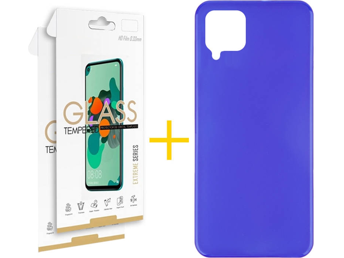 Kit Capa e 2 Películas Samsung Galaxy A22 4G SKYHE Liso (Azul)