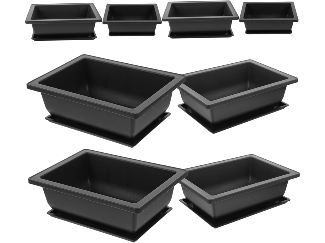 Conjunto De 8 Vasos Retangulares Para Bonsai Com Bandejas, Vasos De Flores Leves E Práticos Para Dec