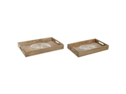 Bandeja De Aperitivos Home Esprit Branco Natural Árvore Índio Decapé 43,5 X 27 X 5,5 Cm (2 Unidades)