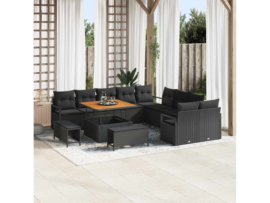 Vidaxl Conjunto De Sofá De Jardim 13 Unid. Preto Vime Pe