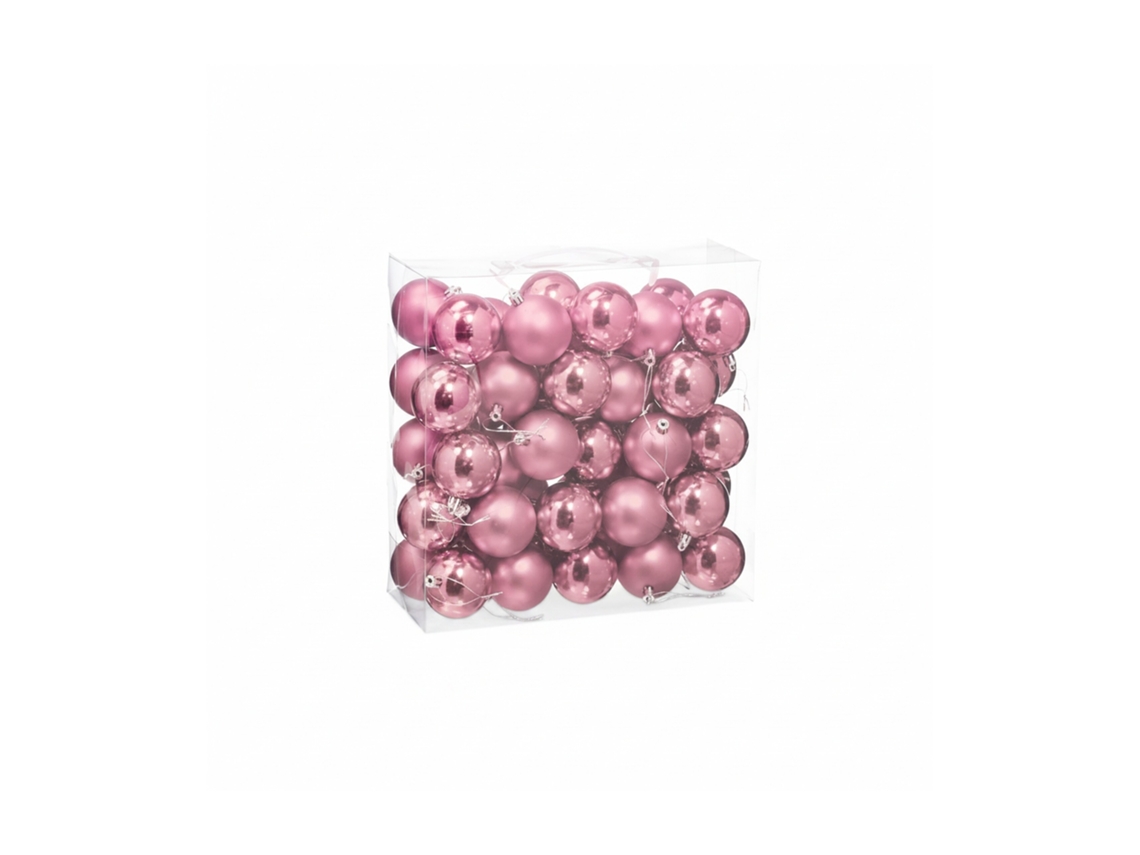 Conjunto De 50 Bolas De Natal Relaxdays, Decoração Natalícia, Mate E Brilhante, ∅ 6 Cm, Rosa