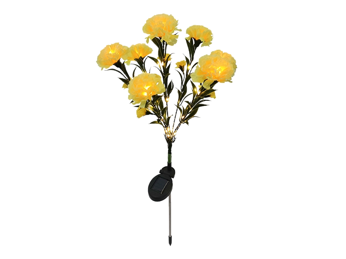 2026 luz Solar de Flor Led Forma de Clavel Impermeável para Jardim Pátio Exterior Amarelo