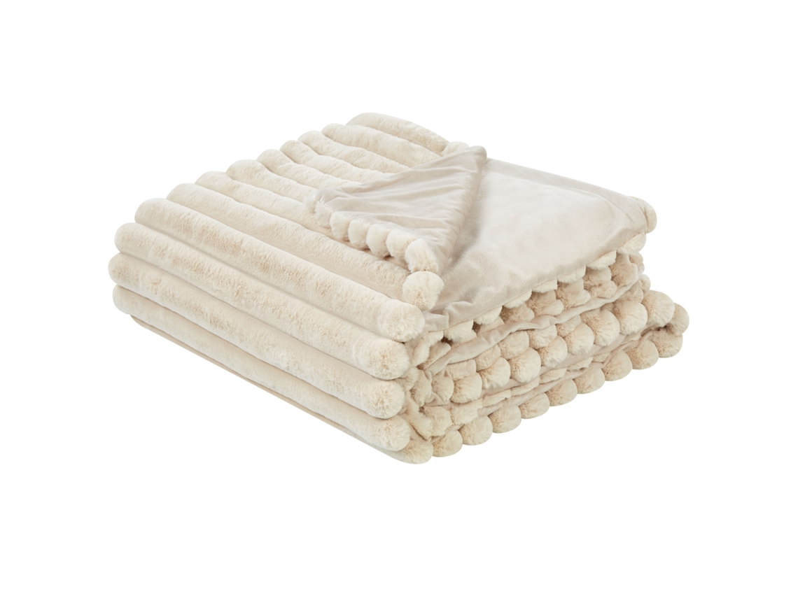 Colcha Beliani Rakya De Pelo Sintético Creme Claro 200x220x1