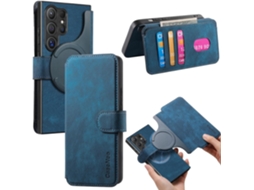 Capa Para Samsung Galaxy S26 Em Couro Retrô Com Carteira Magnética, Flip. Azul Czhhmart