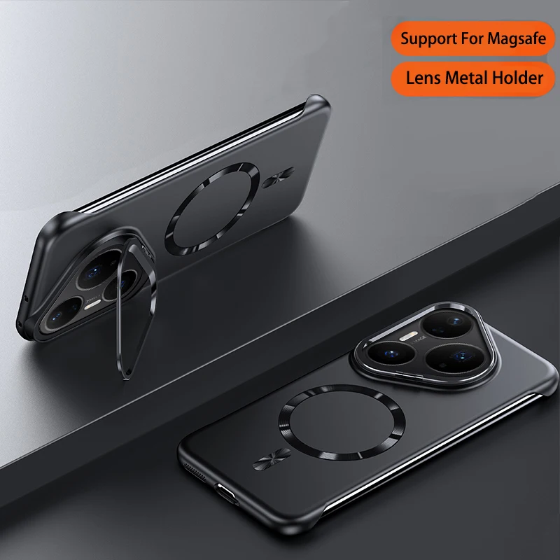 Capa Magnética Sem Moldura Para Celular (huawei Pura 70 Pro, Preta), Em Policarbonato Rígido Fosco.