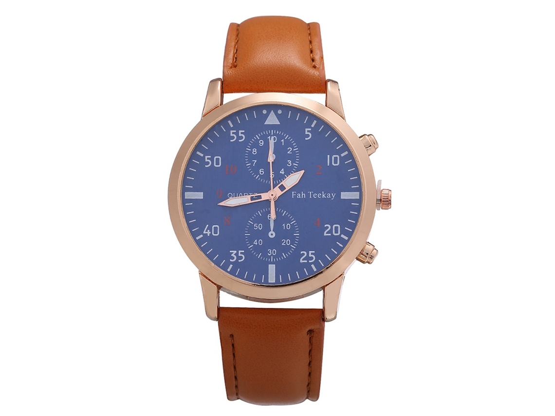 Relógio de Pulso Masculino de Quartzo com Pulseira de Couro Pu Estilo Conciso (café)