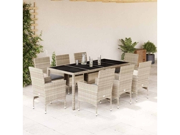 Vidaxl 9pcs Conj. Jantar Jardim + Almofadões Vime Pe/vidro Cinza Claro