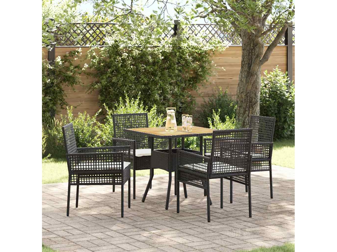 Vidaxl Conjunto De Jantar Para Jardim 5 Unid. Preto Vime Pe