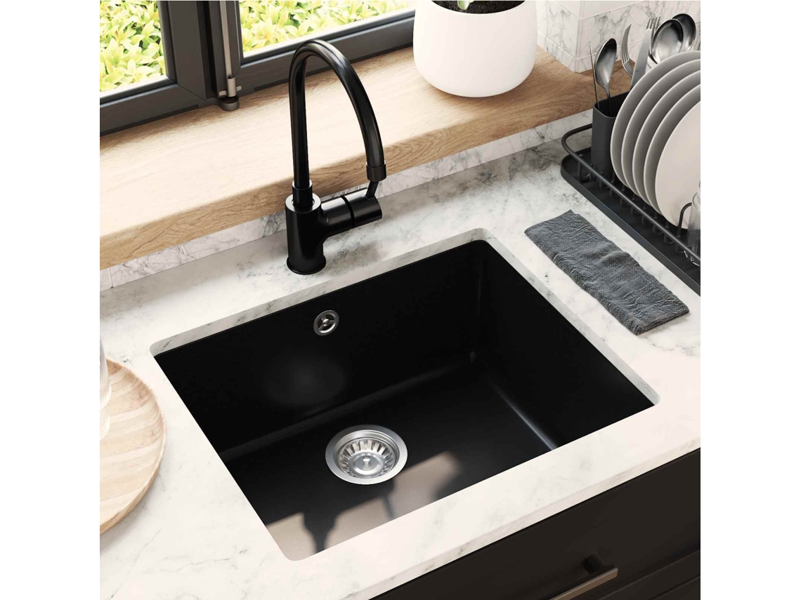 Vidaxl Pia 80% Quartzo E 20% Resina 530 X 460 Mm Preto