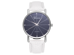 Relógio de pulso de quartzo casual simples com pulseira de couro PU para homens e mulheres (branco)