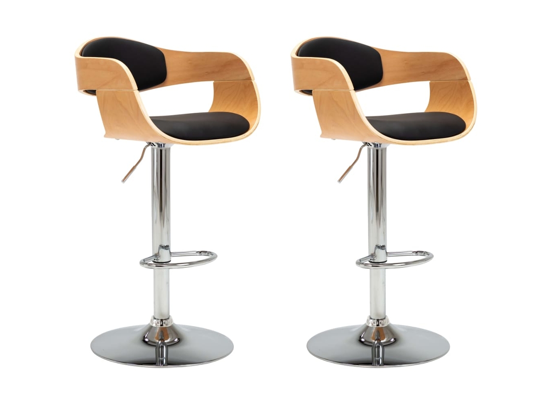 Bancos de Bar 2 Pcs Madeira Curvada e Couro Artificial Preto MAISON EXCLUSIVE