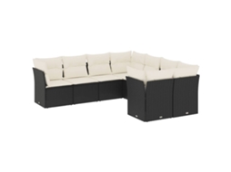 Conjunto de 8 sofás de jardim com almofadões Vime Pe Preto MAISON EXCLUSIVE (8 peças)