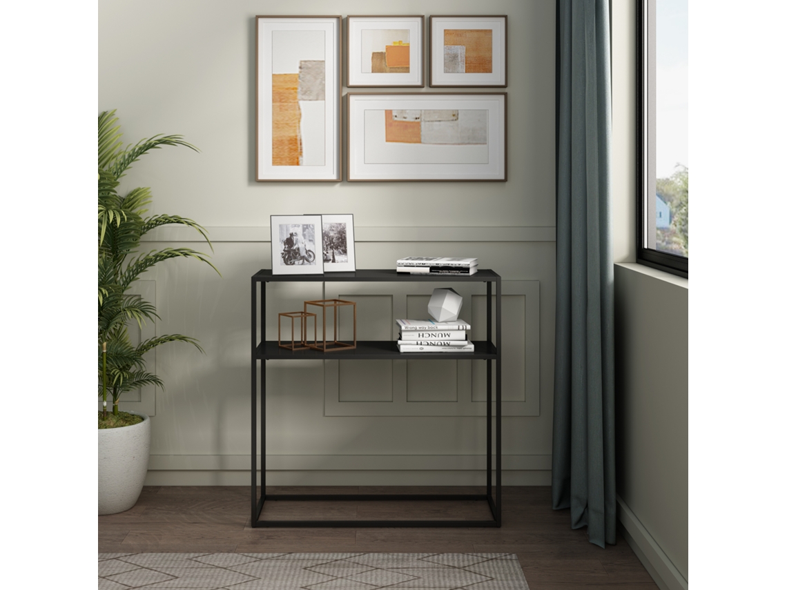 Tabela de console Kuhmo com prateleira de metal adicional 80 x 80 x 30 cm preto [EN.CASA]