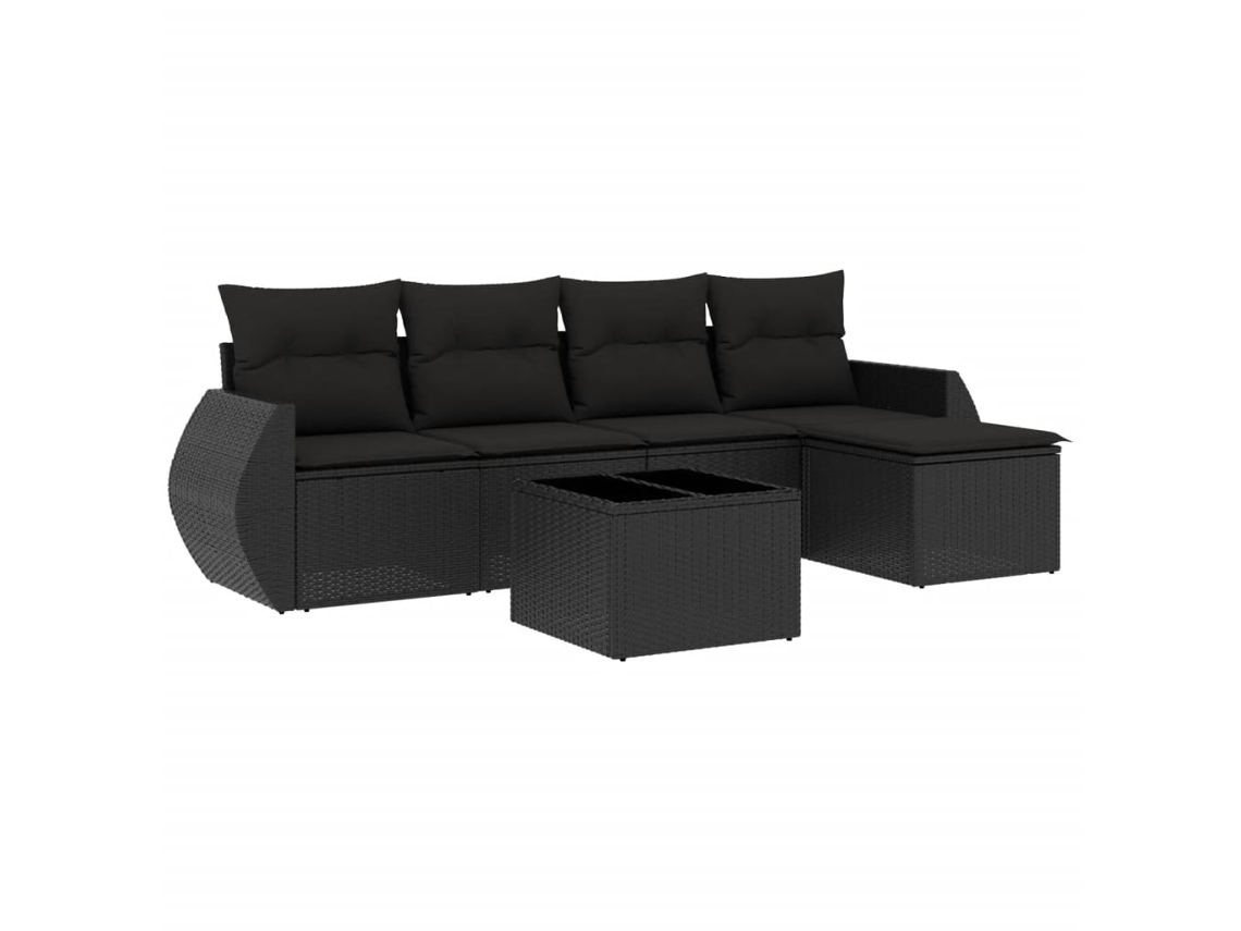 Conjunto Sofás de Jardim 6 Pcs com Almofadões Vime Pe Preto MAISON EXCLUSIVE (6 pcs)