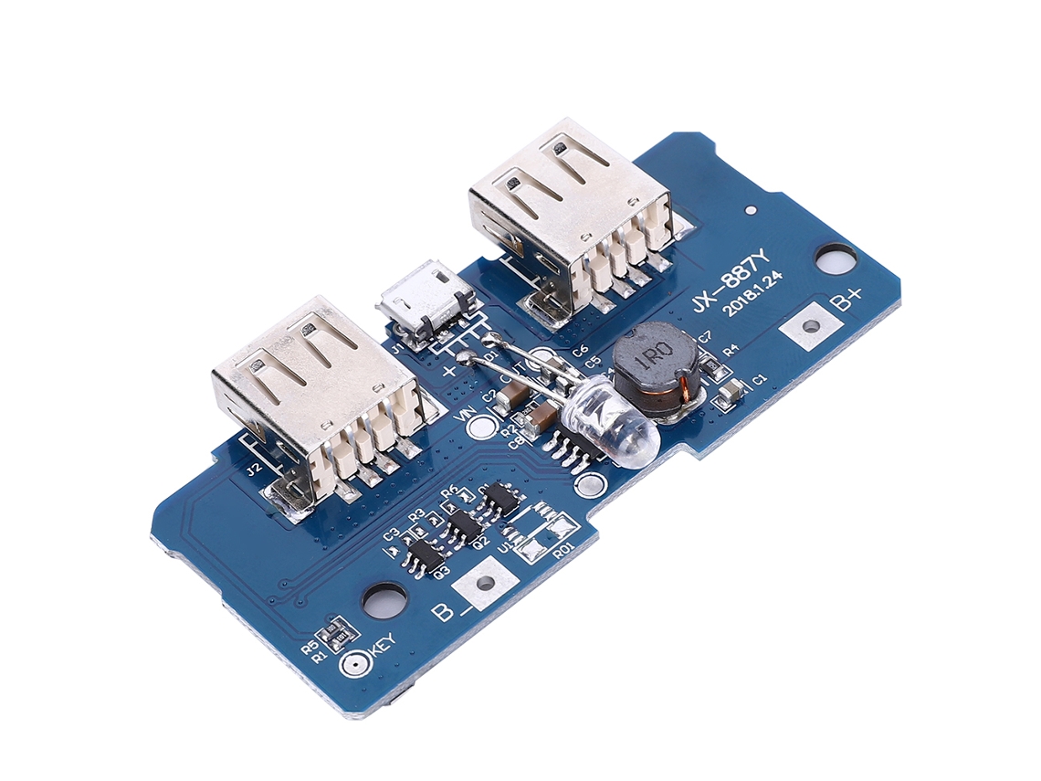 Módulo De Aumento De Tensão 3.7v Para 5v 2a Com 2 Portas Usb E Proteção De Bateria Led