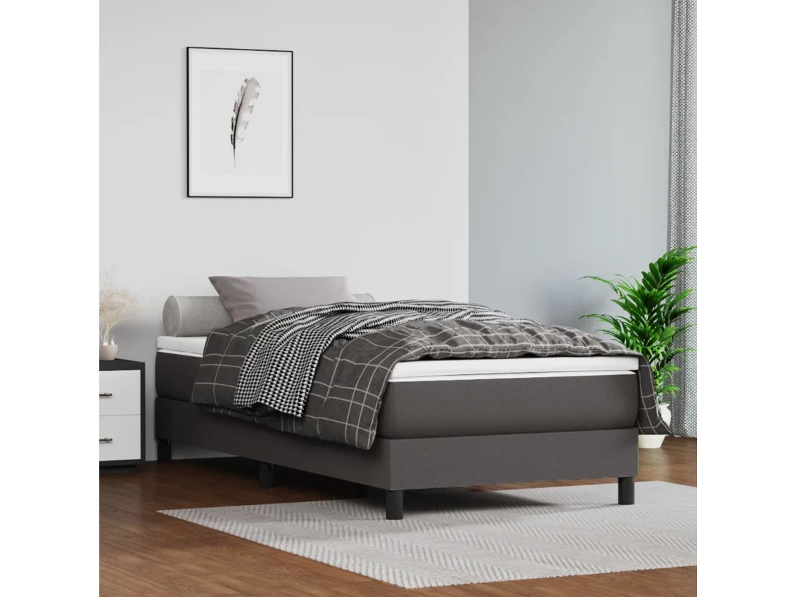 Cama De Solteiro | Camas Para Quarto | Estrutura De Cama Com Molas 80x200 Cm Couro Artificial Cinza