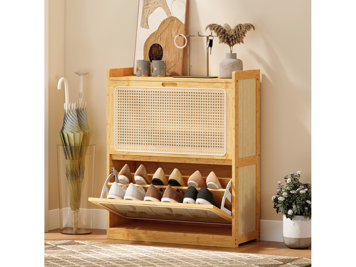 Zapatero de Bambu com 2 Cajones Ratán 69x29x83cm