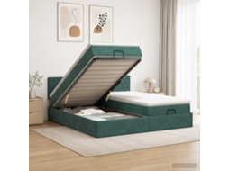 Vidaxl Cama Ottoman Com Colchão E Led Verde-escuro 200 X 200 Cm Veludo
