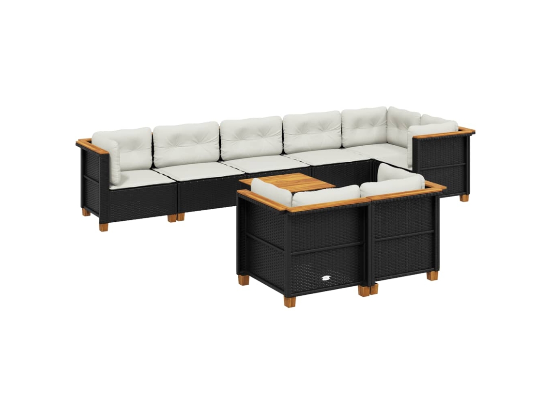 Maison Exclusive - 9 Pcs Conjunto De Sofás P/ Jardim C/ Almofadões Vime Pe Preto