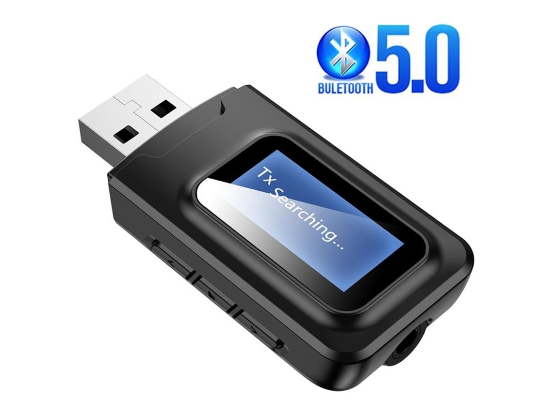 Receptor De Áudio 2 In1 Usb Dongle Bluetooth 5.0 Transmissor Com Display Lcd Mini Jack 3,5 Mm Aux Usb Preto*