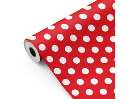 Bobina De Papel De Presente, Rolo Grande 62cm X 100m • Cor Vermelha Modelo Poás Brancos • Ideal Para Lojas Comércio Fiesta Paper