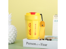Caneca Térmica Portátil para Café, com Parede Dupla em Aço Inoxidável, À Prova de Vazamentos e com Alça. MDUG (amarelo)