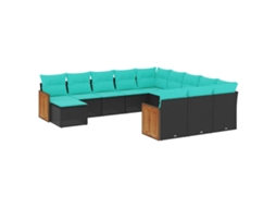 Conjunto de Sofá de Jardim, 12 Peças, Almofadas, Rattan Preto MAISON EXCLUSIVE