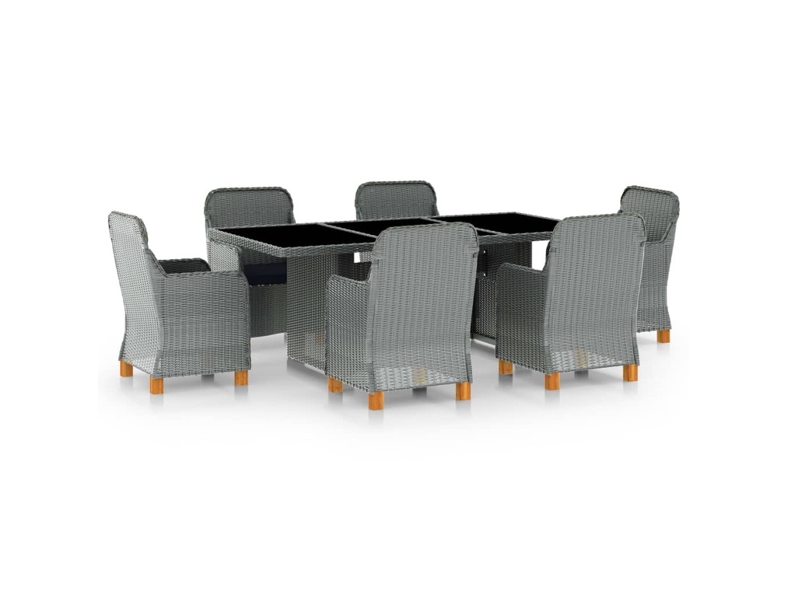 Vidaxl 7 Pcs Conj. Jantar Exterior + Almofadões Vime Pe Cinzento-claro