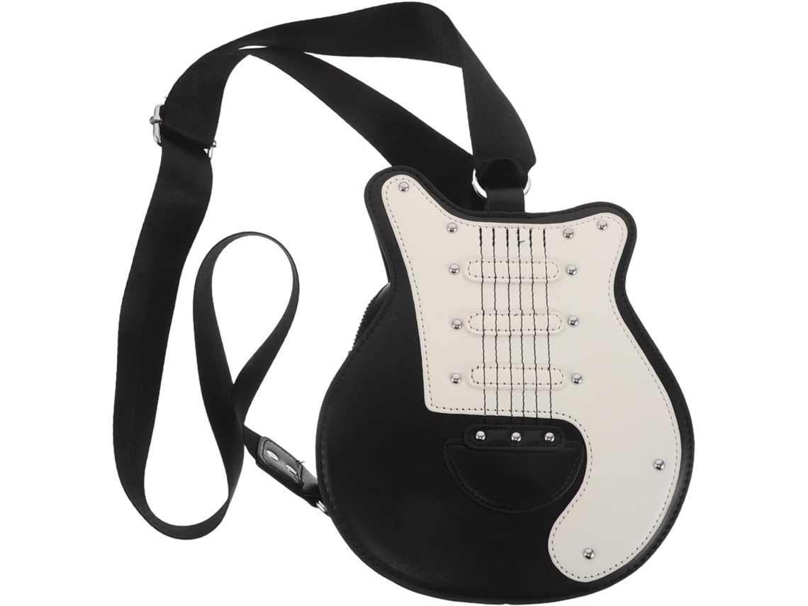 Bolsa De Ombro Original Em Formato De Guitarra, Em Couro Pu Preto E Branco, Bolsa Fofa E Kawaii Para Mulheres.