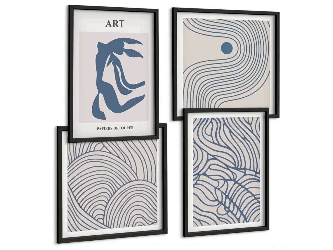 Composição De Quadros Linhas Abstratas Modernas Espelharte (4 Peças)