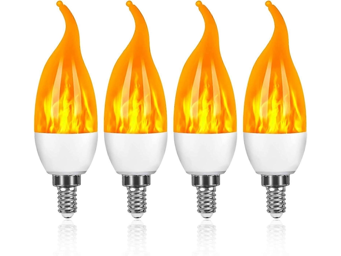 4 Lâmpadas Led E14 De 3w Com Efeito Chama E 3 Modos De Luz