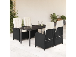 Vidaxl 5 Pcs Conjunto De Jantar P/ Jardim C/ Almofadões Vime Pe Preto