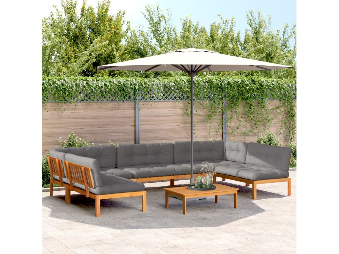 Vidaxl 6 Pcs Conj. Sofás Paletes P/ Jardim C/ Almofadões Acácia Maciça