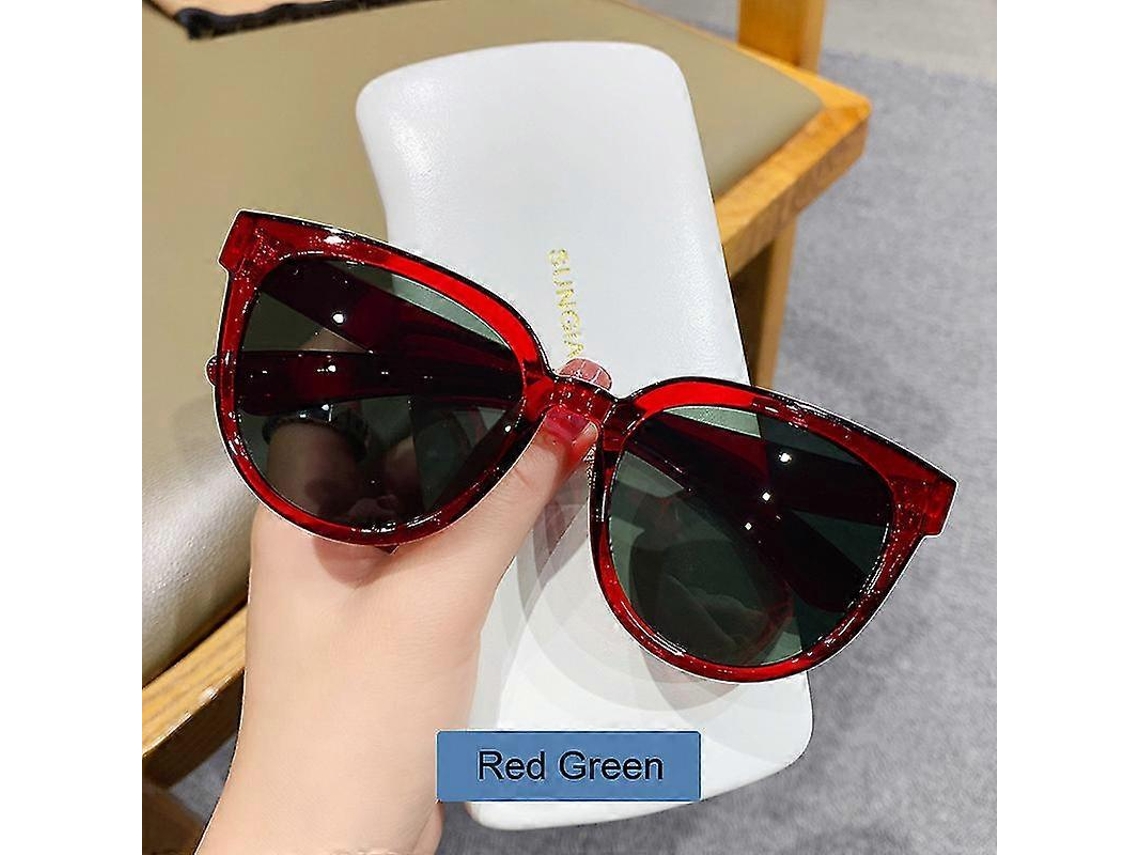 Gatinho Feminino Óculos de Sol Estilo, Óculos de Sol Retro Espelhados, Lentes Transparentes, Vintage, Vermelho E Verde